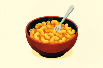 Delicious Macaroni and Cheese in a Red Bowl with Fork