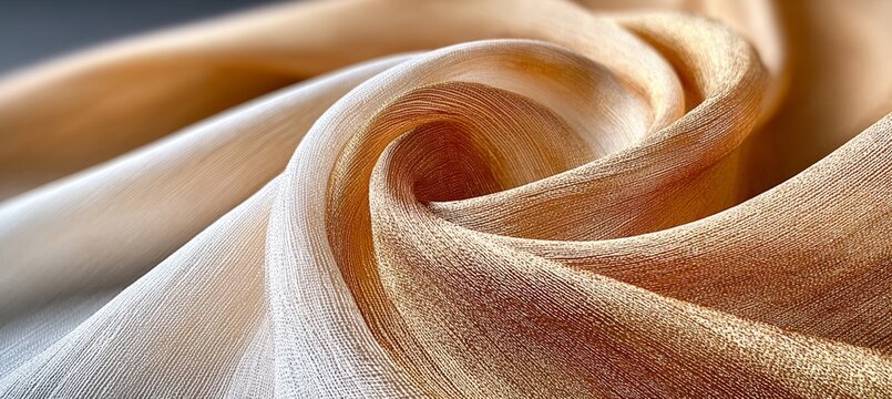 Elegant Swirls of Luxurious Draped Raw Silk Fabric with Iridescent Slubs Reflecting Golden Light