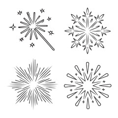 Fireworks and Sparkler Vector Icons Collection in Minimal Line Art Style for Holiday Celebrations