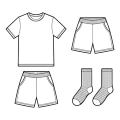 Kids T-Shirt Shorts and Socks Vector Outline Icons Set for Fashion and Clothing Design Isolated