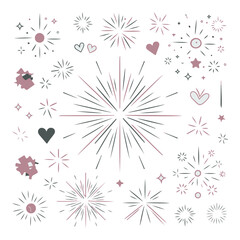Decorative Firework Burst and Celebration Icons Vector Pack in Minimal Line Style for Holiday Design