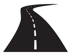 Curved Road Silhouette Vector Illustration Isolated on White for Travel, Transport and Infrastructure Design