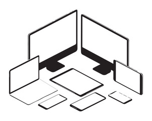 Isometric Electronics Device Pack Vector Illustration of Laptop Tablet Smartphone and Monitor Collection