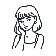 Obraz premium Line art of young caucasian female with bob hairstyle and bangs