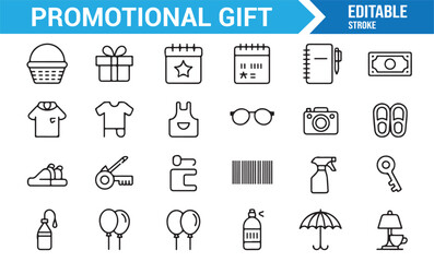 Marketing promotion item outline icons for brand design and product packaging