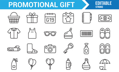 Corporate giveaway and branding promotional icons pack in line vector style