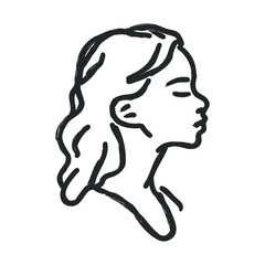 Minimalist line art of young caucasian female in profile with closed eyes