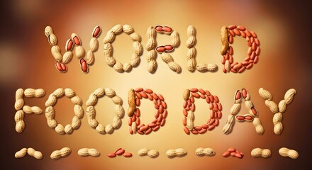 Naklejka premium World Food Day: Peanuts spelling out a message on a warm gradient background.