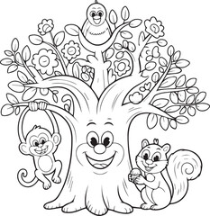 ১. Cute Forest Animal Clipart SVG | Happy Tree & Friends Coloring Page Outline