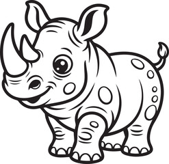  Cute Baby Rhino Coloring Page SVG | Kawaii Cartoon Animal Clipart Outline