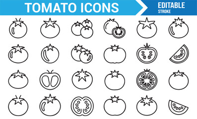Editable stroke tomato symbol set for nutrition, agriculture, and organic design