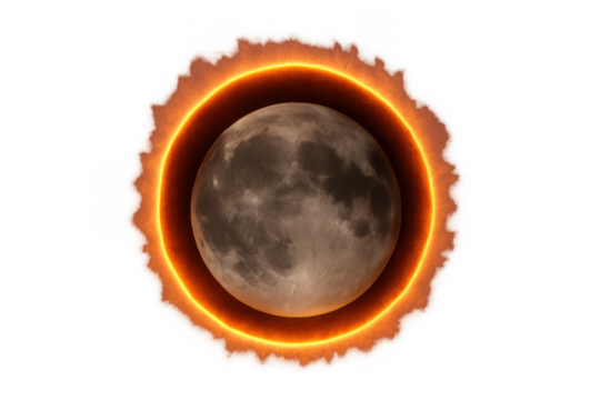 Annular solar eclipse cosmic phenomenon with fiery sun corona