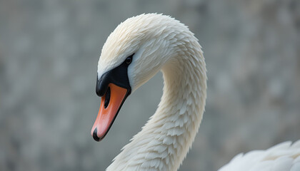 Majestic White Swan with Elegant Neck and Orange Beak Detailed Portrait
