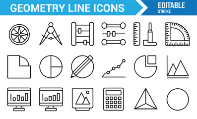 Linear geometry icons collection for education, mathematics, and drafting concepts