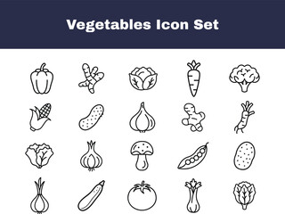  Vegetables icon set isolated on white background featuring various product 
