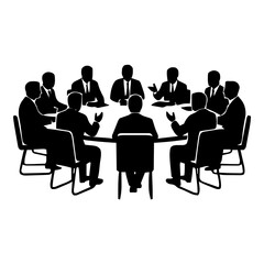 Business Meeting Silhouette Icon,  black and white color isolated on white background