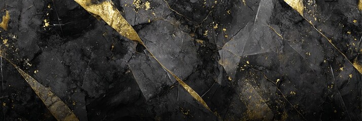 Elegant Black Stone Texture Wallpaper Featuring Stunning Golden Veins for Luxurious Interior Design