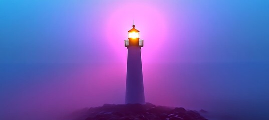 Majestic Lighthouse Standing Tall on Rugged Cliffside, Guiding Ships Through Misty Twilight Waters