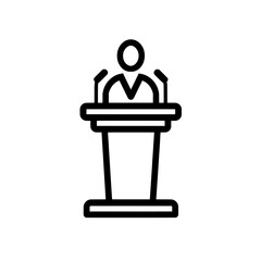 Vector Illustration of Speaker at Podium Icon in Black and White

 
