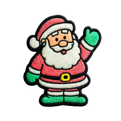 Fototapeta premium Embroidered Cartoon Santa Claus Waving With Gloved Hand Transparent Background