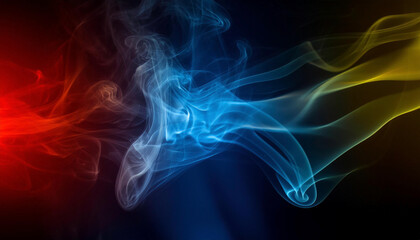 Enigmatic blue smoke swirls on dark background