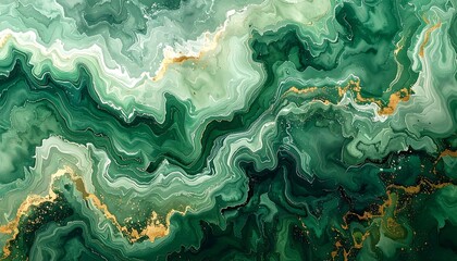 Abstract Emerald Green and Gold Swirls: Modern Decorative Art Texture