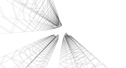 Abstract buildings architectural 3d drawing 