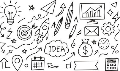 Hand Drawn Business Doodle Vector Icons Sketch Set