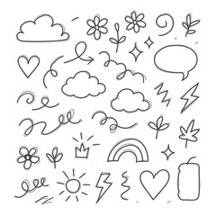 Hand Drawn Doodle Nature Elements Vector Sketch Set
