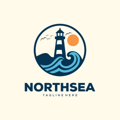 Lighthouse Logo Design Inspiration. North sea vector template.