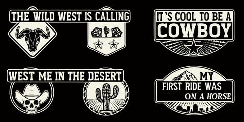 Obraz premium Collection of wild west and cowboy themed graphics with vintage style illustrations and text