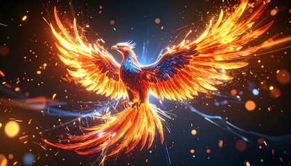 Burning Bird with Fiery Wings in Dramatic Artistic Illustration