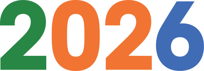 The year two thousand and twenty six displayed in green orange and blue colors