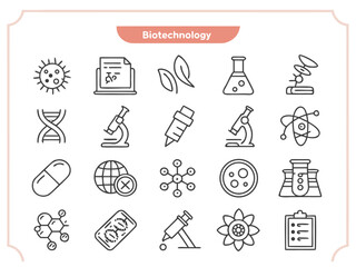 Minimal line icons for biotechnology and life sciences
