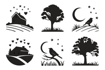 Soft twilight hues minimalist icon set with six unique designs