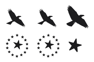 Obraz premium Six minimalist starfield icons in black yellow cyan and magenta