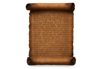 Ancient paper scroll with text on transparent background