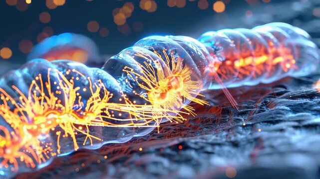 Cellular matrix design: bioenergetic organelle, crista line, powerhouse architecture, glowing segment, energy cluster, mitochondria center, dynamic shell, structural bend, microscopic zone