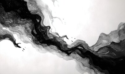 Abstract Black and White Ink Flowing Art, Artistic Fluidity.
