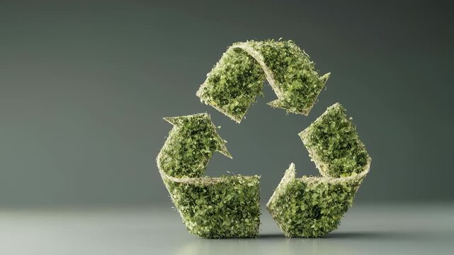 Sustainability emblem message: recycle banner, green symbol, nature layout, eco tone, leaf background, clean pattern, waste concept, planet focus, habit reminder, future shape, care message, earth