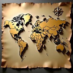 Vector art of antique world map on parchment, showcasing continents and geographical exploration