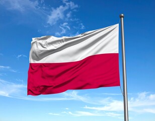 Naklejka premium flag of poland Polish National Flag Waving Against a Sunset Blue Sky