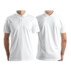 Two white polo shirts, side-by-side, showcasing a blank, plain design