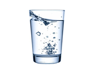 Clear glass tumbler filled with water, showing water droplets and bubbles