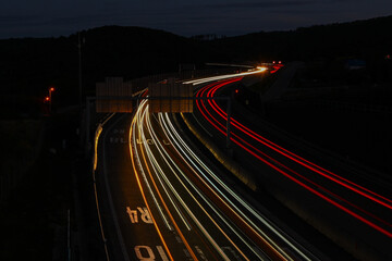 Long exposure of highway with light trails at night