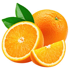 Fresh oranges, whole and sliced, with leaves (4)