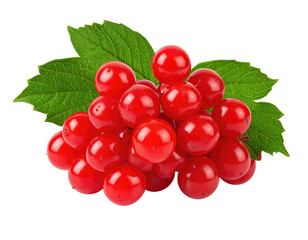 Cluster of vibrant red berries with green leaves