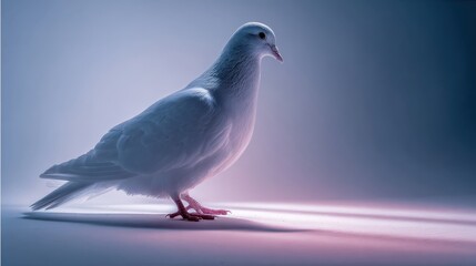 Obraz premium Elegant white pigeon in soft lighting with subtle shadows