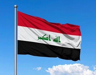 Iraq Flag Waving Against the Blue Sky


