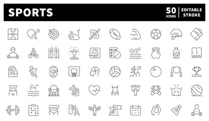 Sports icons set: editable line icons &ndash; linear, outline, fitness, activity symbols